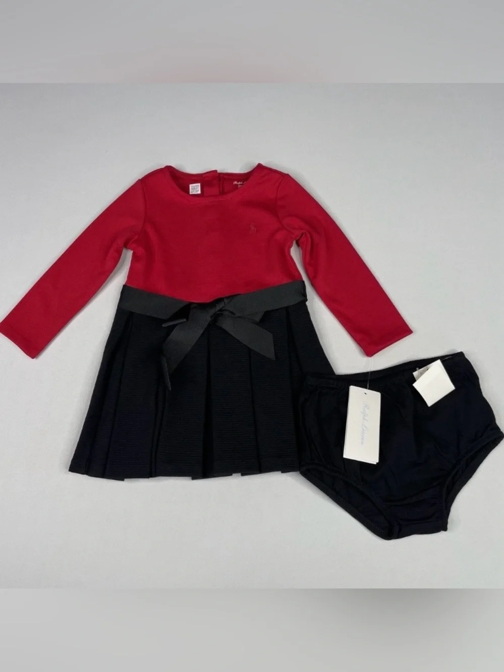 Polo Ralph Lauren Baby Girl Two-Tone Pleated Ponte Dress Set, Size 6 Months